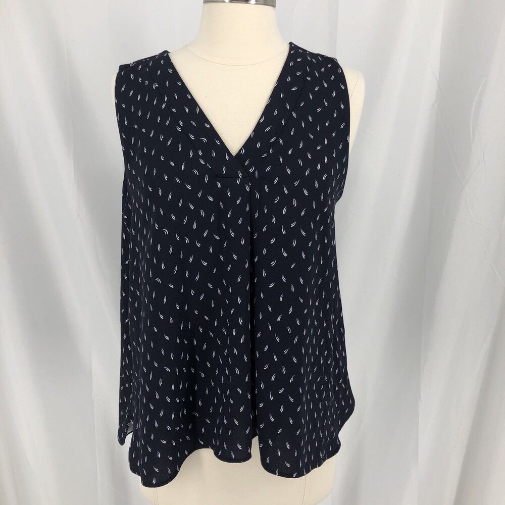Ann Taylor Blouse Womens MP Pink Navy Sleeveless V-Neck Woven Polyester